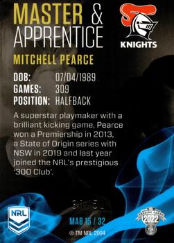2022 NRL Traders - Master & Apprentice Blue #MAB15 Mitchell Pearce Back